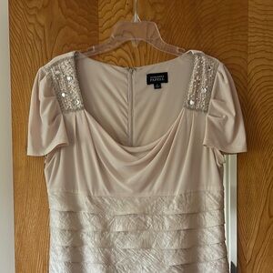 Adrianna Papell Cream Sheath Dress with Cowl Neck